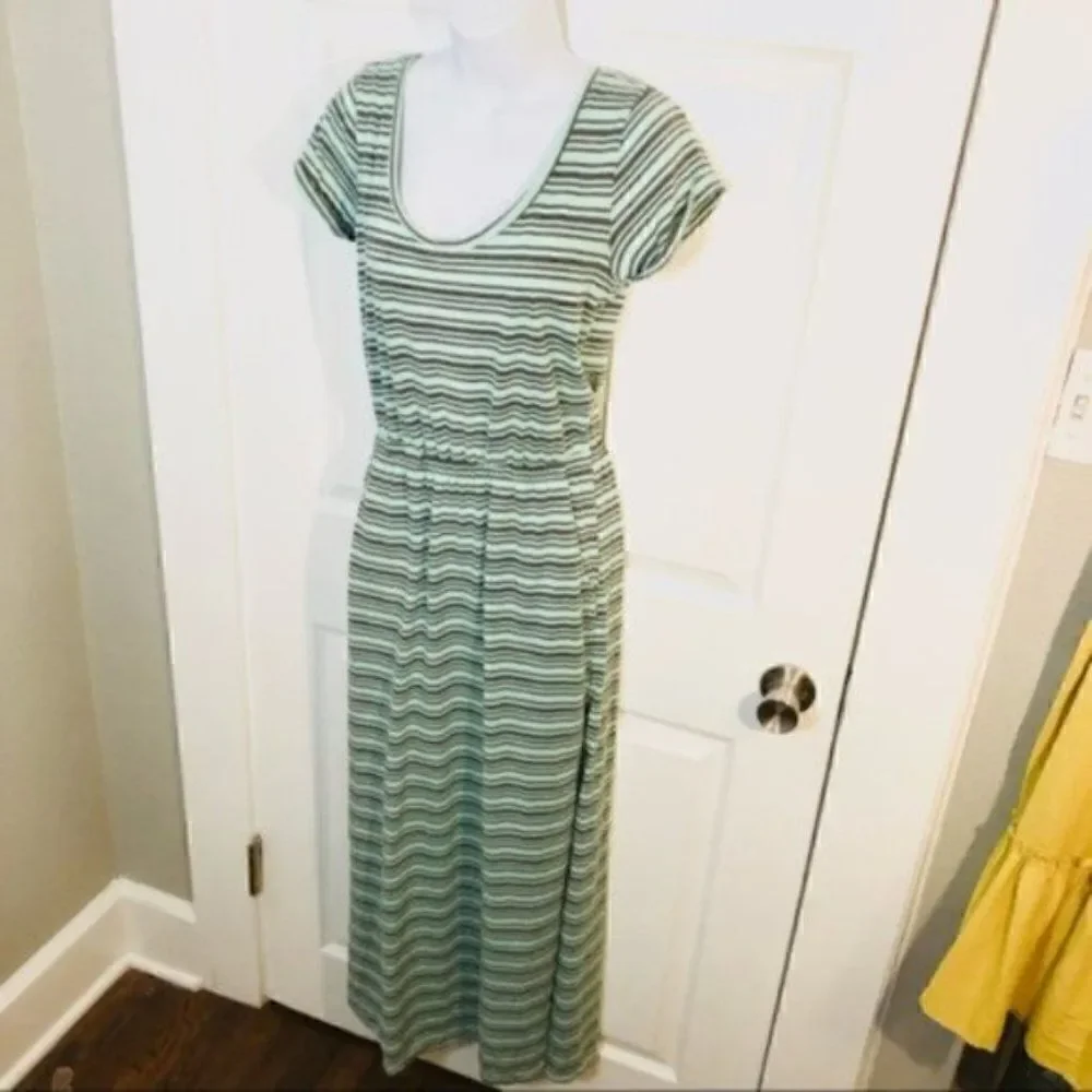 Derek Heart Mint Green Gray Stripe Cutout Back Maxi T-Shirt Dress  M